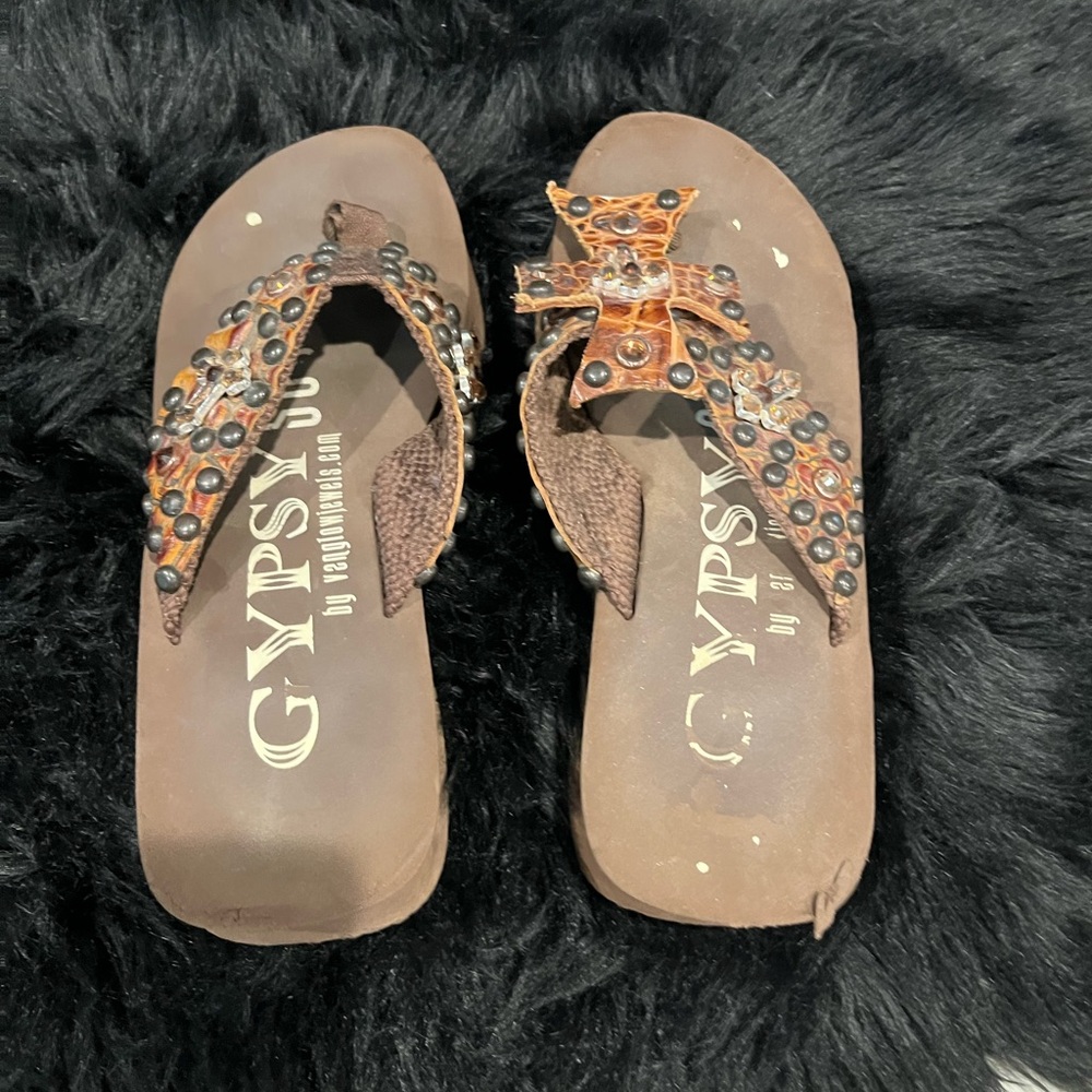 Brown Embellished Women's Flip Flop Sandals